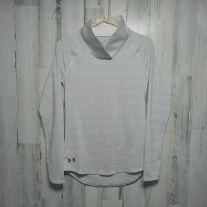 Under Armour Women's XS White Gray Stripe Split Turtleneck Pullover